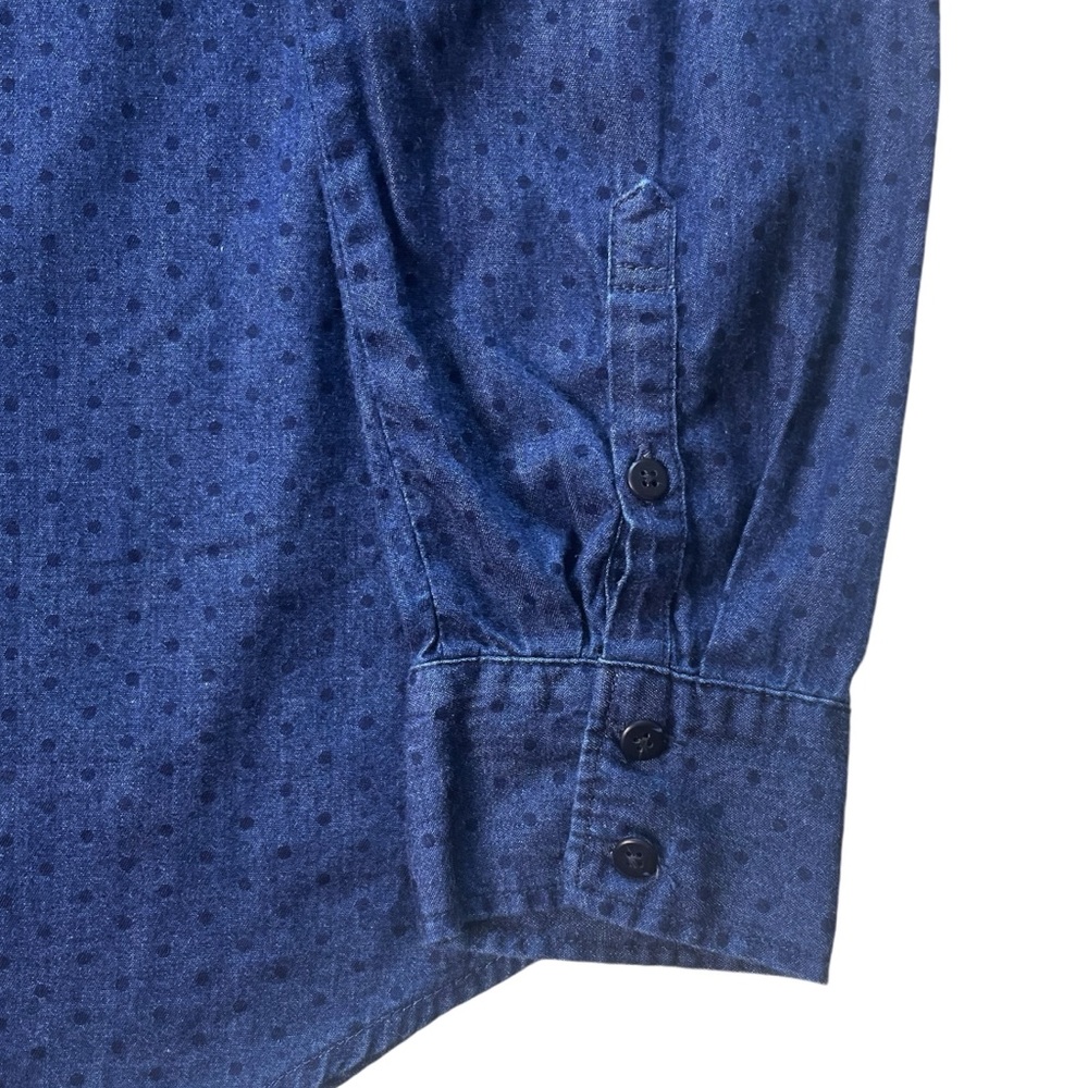 LIZ CLAIBORNE Navy Blue Cotton Blouse Shirt SZ L Casual Comfy Chambray Polka Dot - Picture 8 of 16